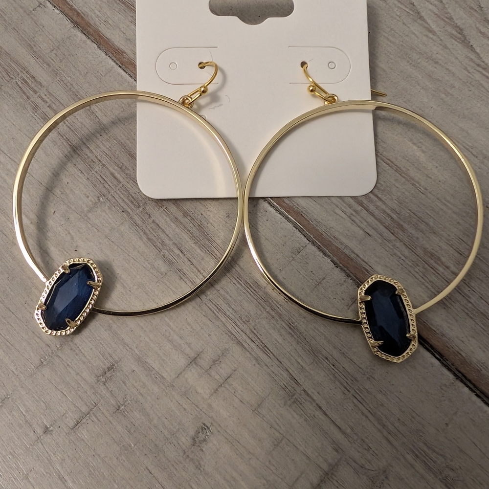 Kendra Scott Elora Hoop Earrings Gold And Navy Cat's Eye
